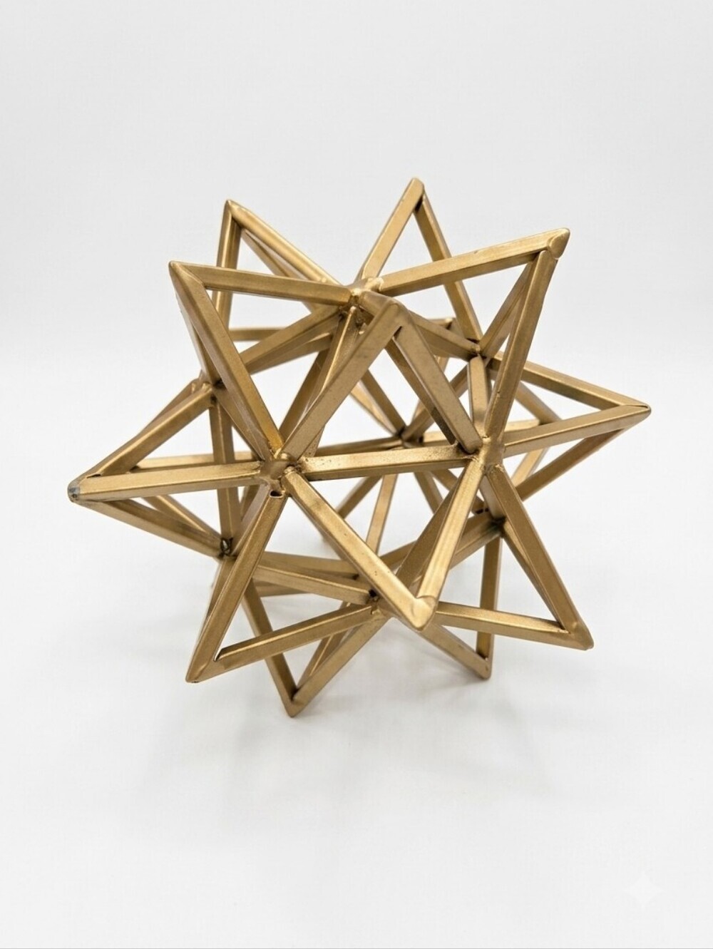 Gold Metal Starburst Geometric Sculpture 3D Urchin Sphere Object 7" Tabletop Dec